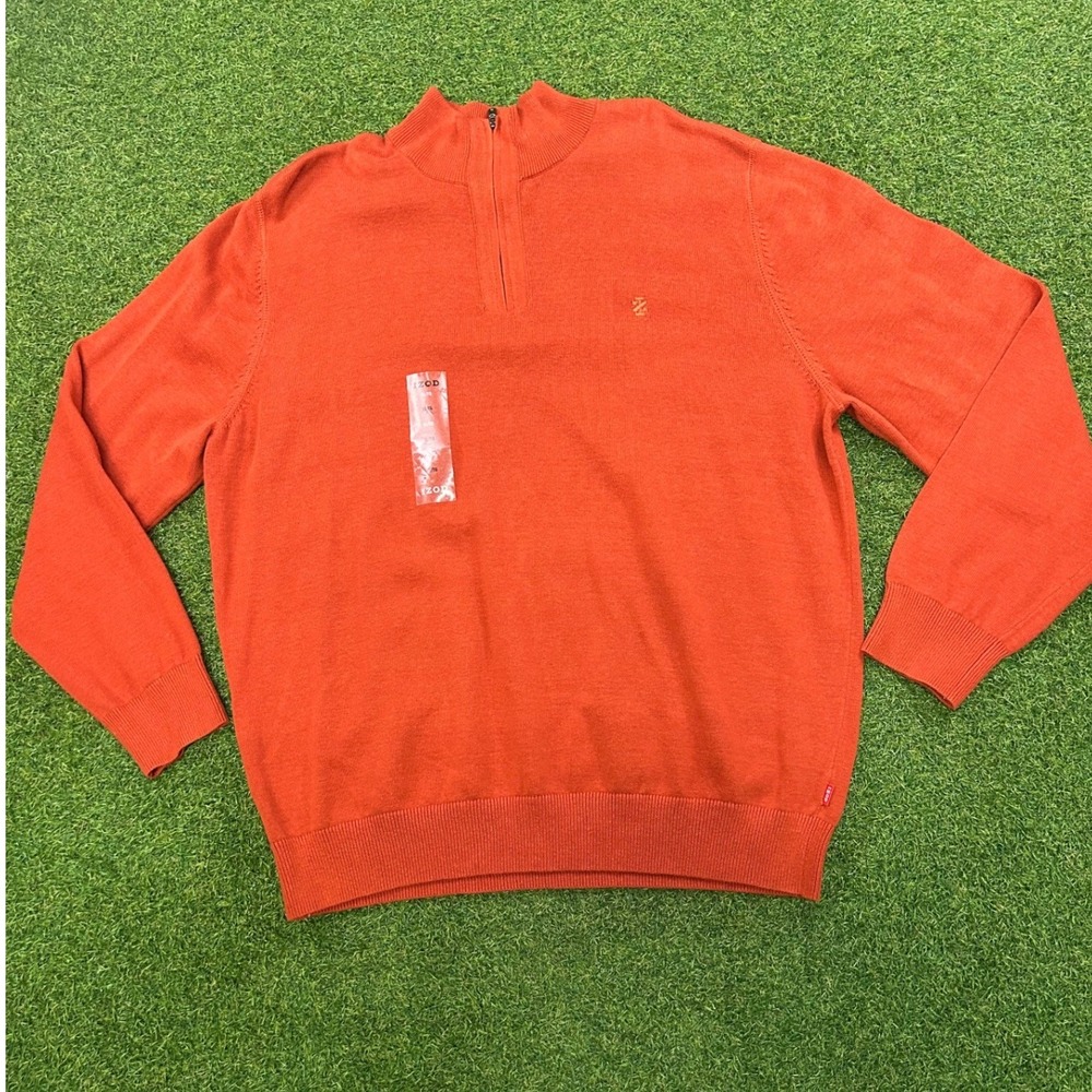 IZOD American Premium Mens XL Quarter Zip Sweater Dark Orange 4586343801